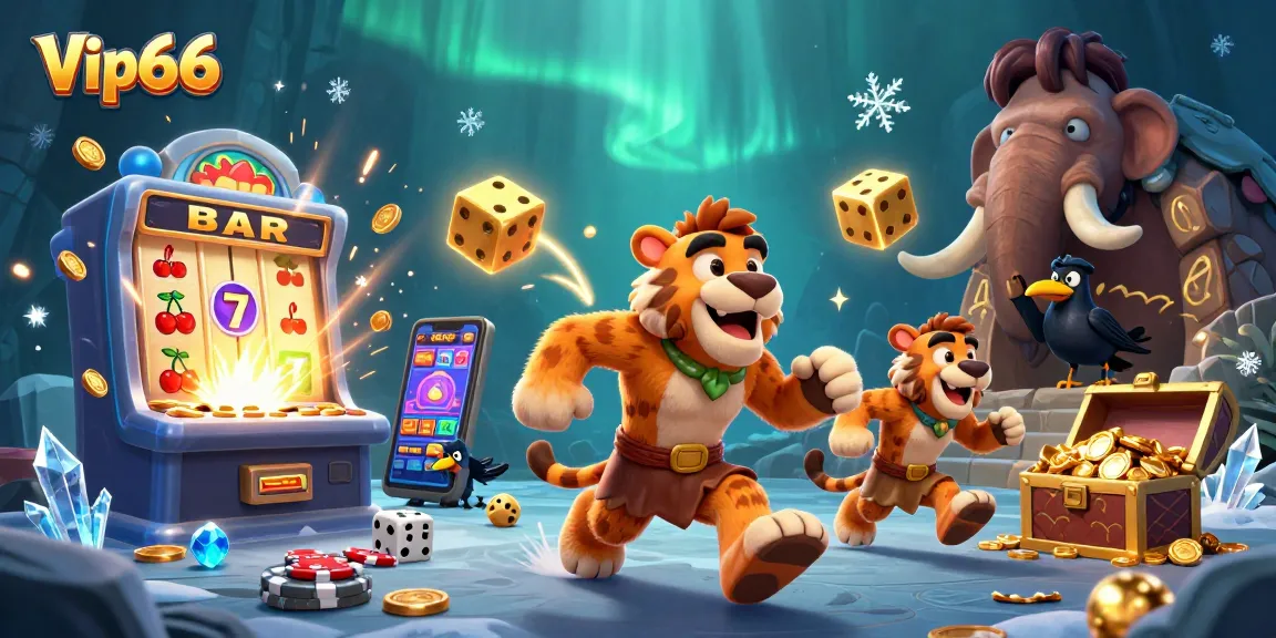 Experience the excitement of Vip66 with this vibrant 3D illustration depicting a prehistoric casino.