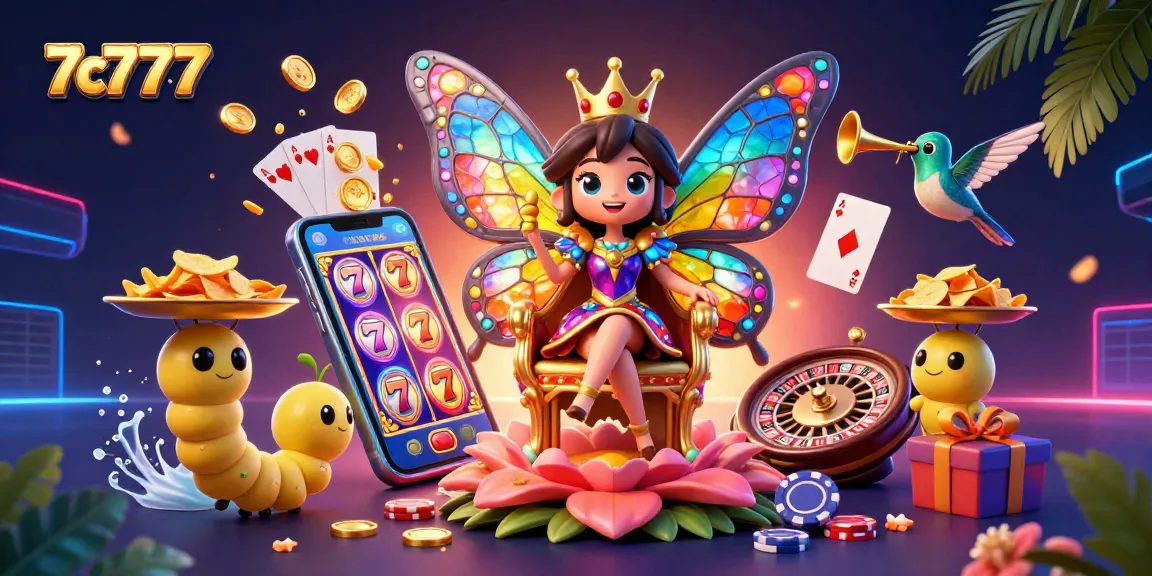 Experience the vibrant 7c777 casino scene with colorful slots, lively characters, and dynamic game elements.