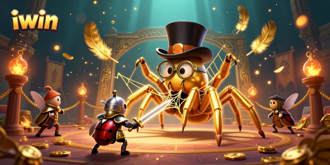 Engage in exciting iwin gaming adventures with a vibrant cartoon scene of epic challenges and treasures.
