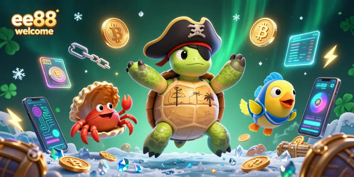 Experience the thrill of gaming with ee88 welcome, featuring a pirate turtle, crab, and parrotfish in a treasure scene.
