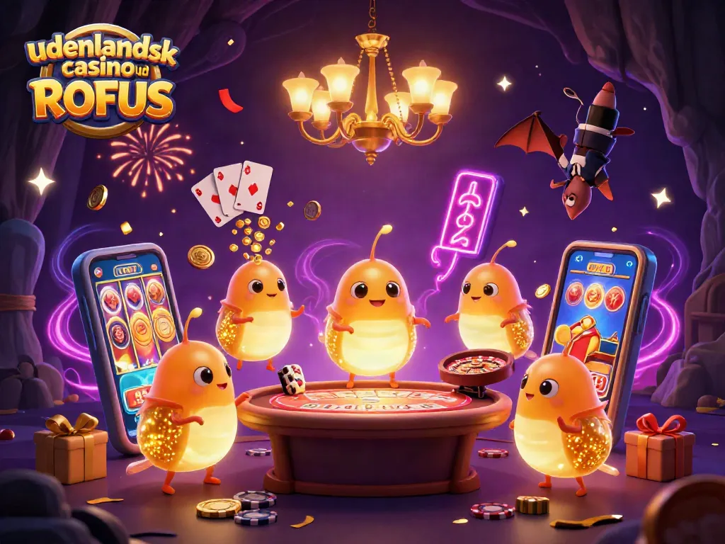 Engage in the excitement of udenlandsk casino uden ROFUS with glowing creatures illuminating a vibrant cave casino.