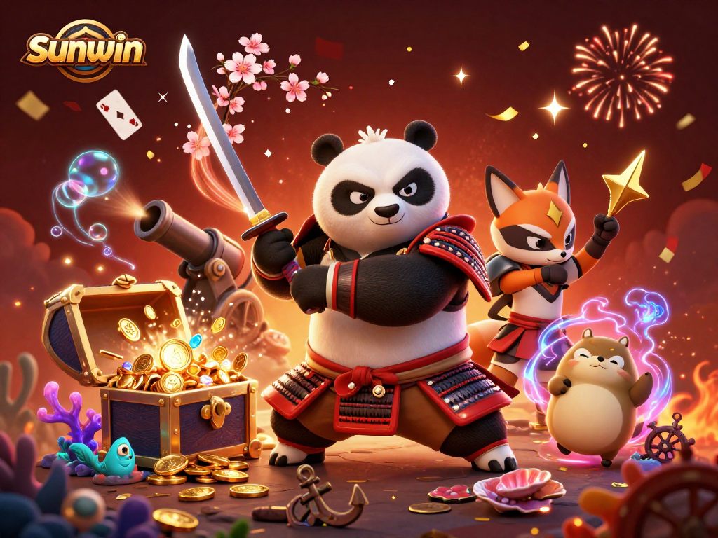 Experience thrilling wins with sunwin in this vibrant 3D illustration featuring dynamic casino elements.