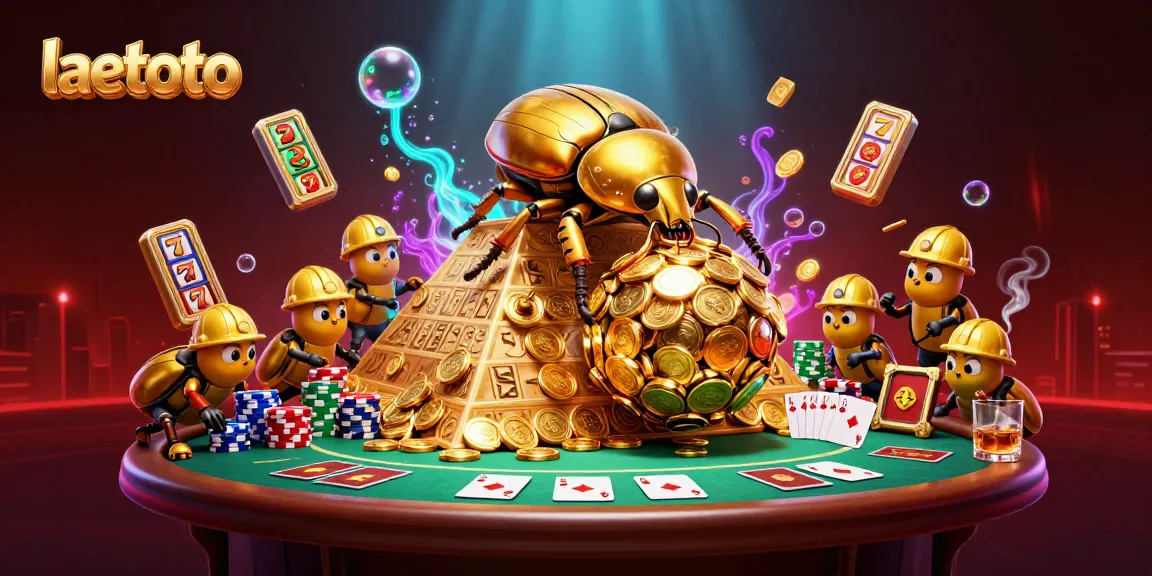 Experience thrilling gameplay at laetoto with a vibrant 3D illustration of a beetle rolling golden coins.