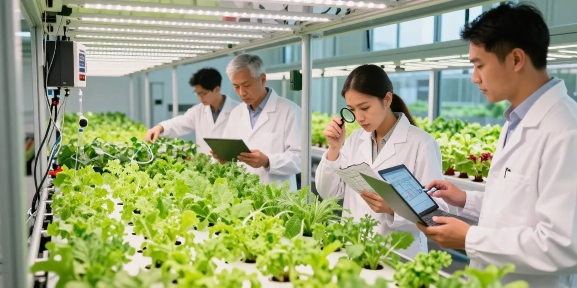CIKA4D team collaborating in a state-of-the-art indoor agriculture facility with vertical hydroponics.