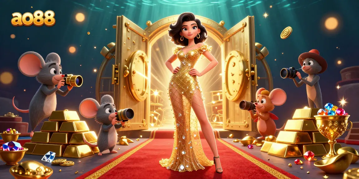 Experience the thrilling vibe of ao88 with sparkling treasures and glamorous characters in a casino atmosphere.