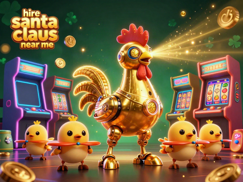 Engage with the excitement of hiring Santa Claus near me through retro-futuristic casino art.