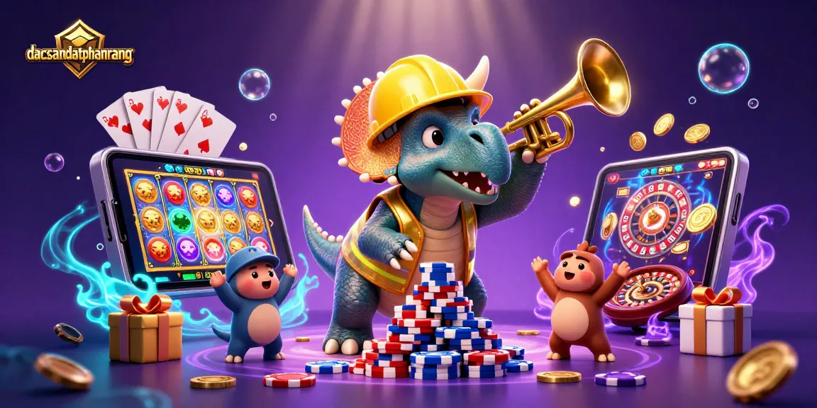 Experience dacsandatphanrang with a dynamic celebration featuring a triceratops and a parasaurolophus in a vibrant casino setting.