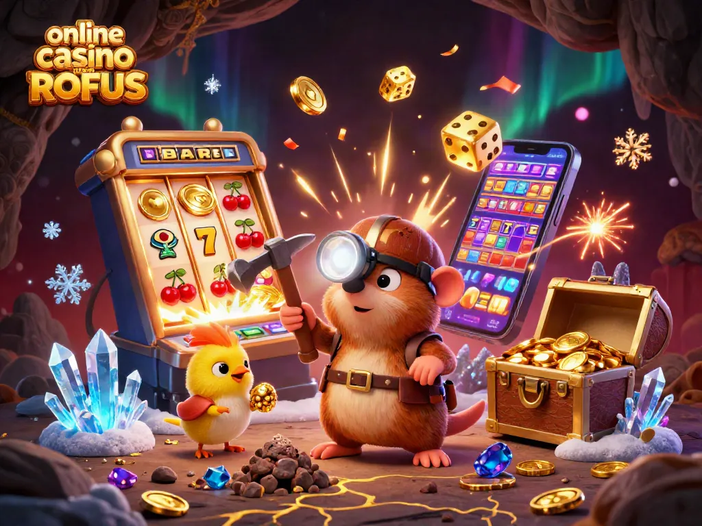 Experience the thrill of online casino uden ROFUS in an engaging 3D scene with vibrant gaming elements.