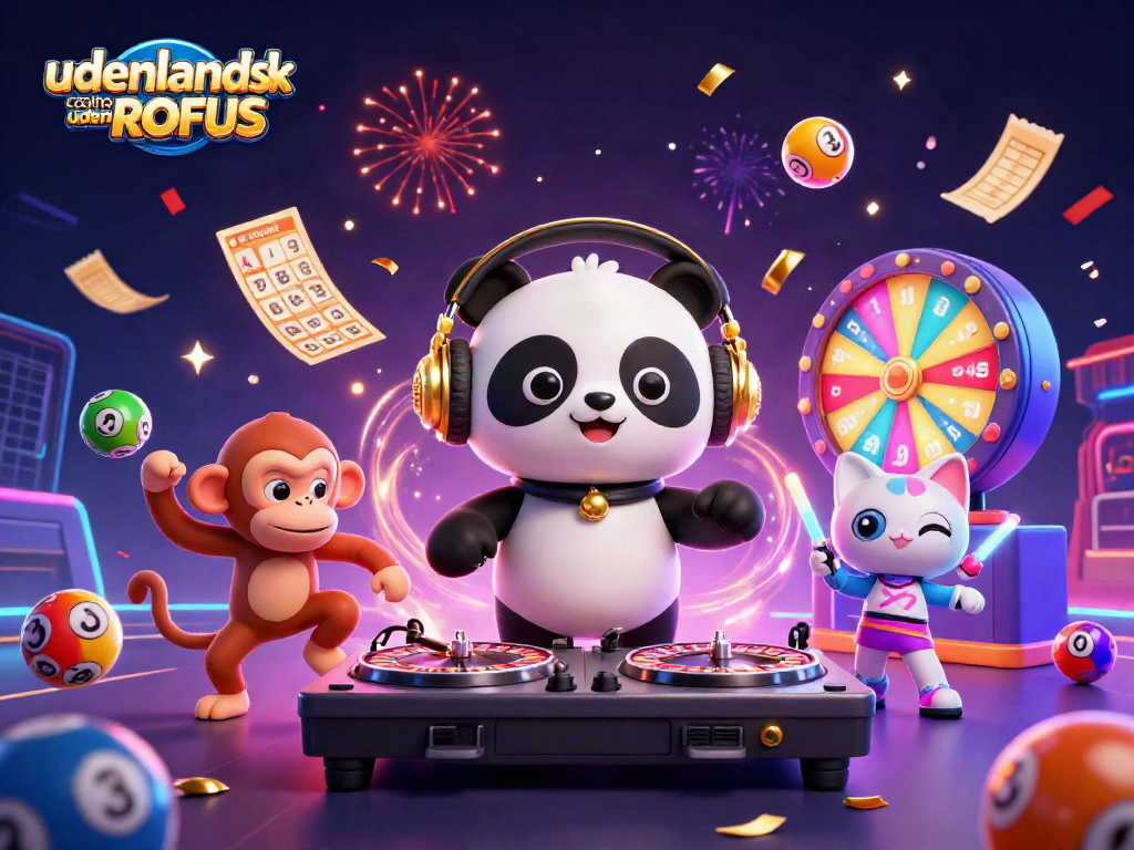 Spin with excitement at udenlandsk casino uden ROFUS, where colorful lottery balls soar amidst lively digital characters.