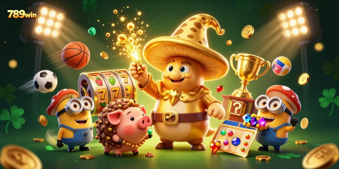 Play exciting slot games with 789win, featuring dynamic characters and magical elements in a vibrant casino scene.