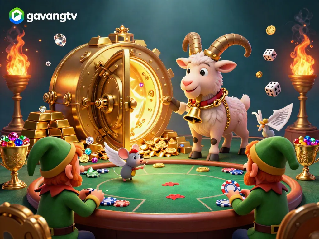 Experience thrilling sports betting with gavangtv in this vibrant illustration filled with festive characters and gambling elements.