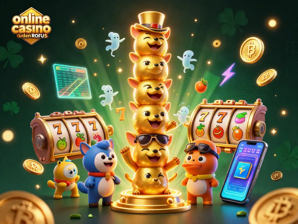 Engage with online casino uden ROFUS through vibrant slot machines and animated golden totem characters.