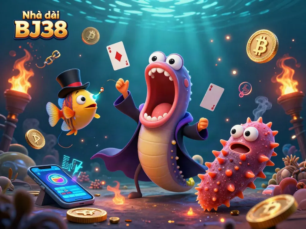 Experience the magic of Nhà cái BJ38 through a captivating underwater casino adventure filled with vibrant characters and elements.