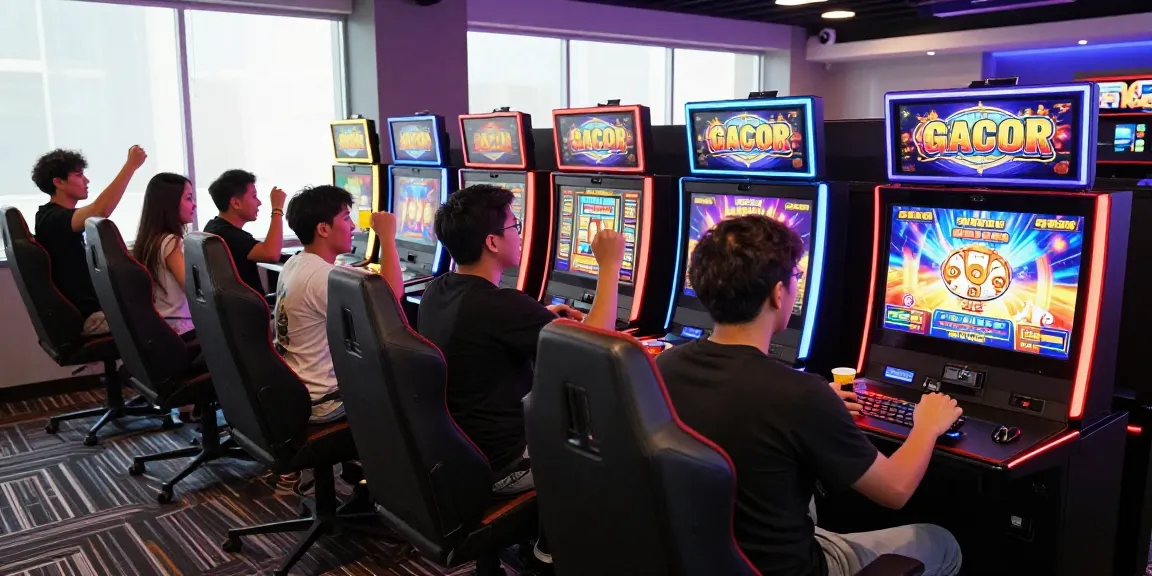 players enjoying slot gacor games in a vibrant gaming room environment