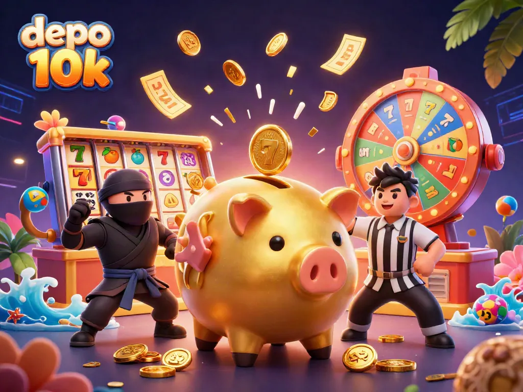 Join the excitement of depo 10k with lively casino characters and vibrant slot elements!