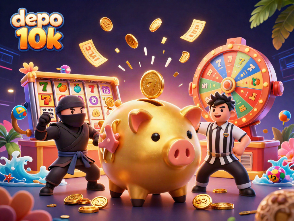 Join the excitement of depo 10k with lively casino characters and vibrant slot elements!