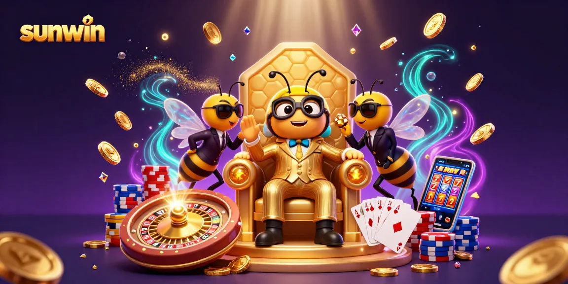 Experience thrilling wins at Sunwin with vibrant casino games and dynamic action in this illustration.
