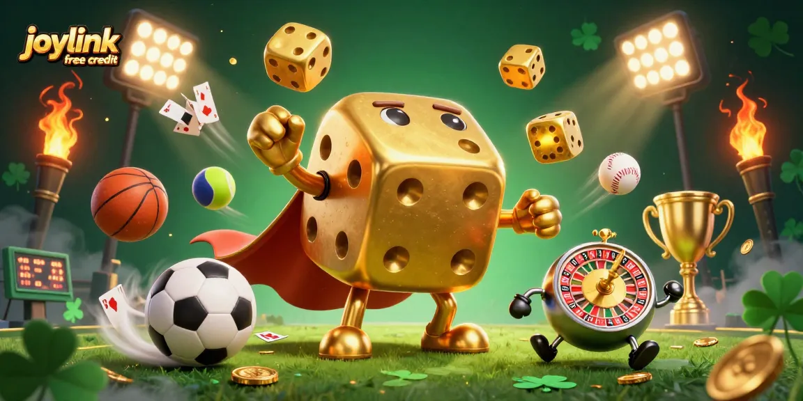Experience excitement with joylink free credit as characters feature golden dice and dynamic sports elements.