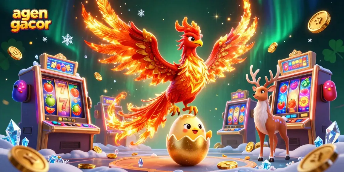 Experience thrilling wins with agen gacor through vibrant slot machines and captivating characters in an exciting casino scene.