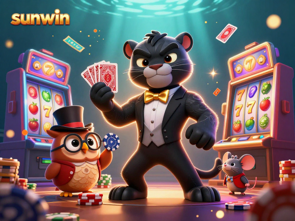 Win exciting rewards with sunwin in an imaginative casino scene featuring vibrant slot machines.