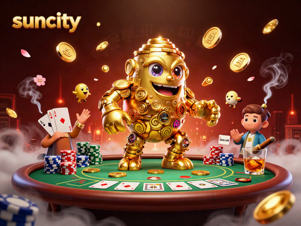 Engage in thrilling gameplay at suncity, featuring a golden golem with dynamic casino elements.