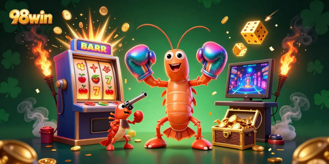 Engage with the vibrant scene of 98win, showcasing animated characters and a dynamic casino atmosphere filled with excitement.