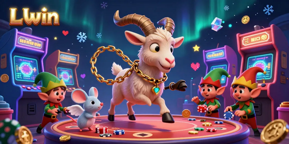 L Lwin promotes festive gaming as Krampus and friends enjoy a vibrant casino atmosphere.