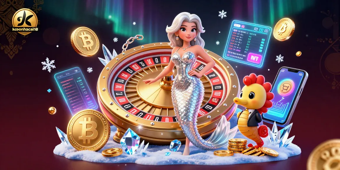 Experience thrilling bets and winning odds on keonhacai18 with a captivating roulette scene and crypto elements.