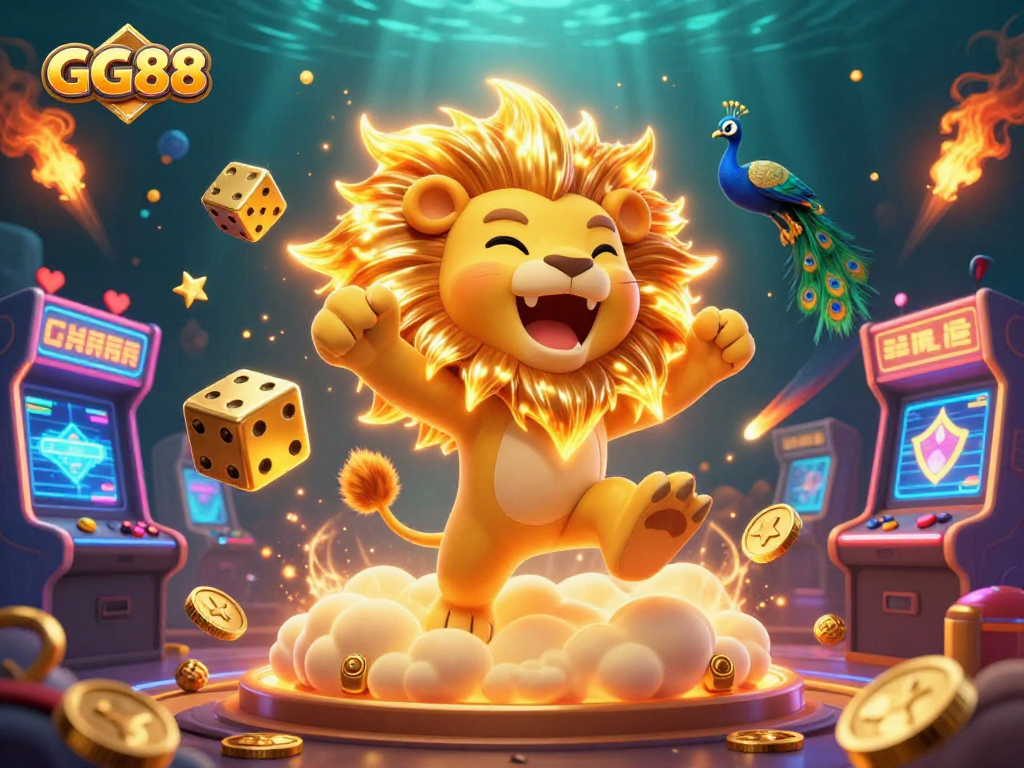 Experience thrilling gameplay at GG88 with the vibrant casino scene filled with golden elements and exciting game features.