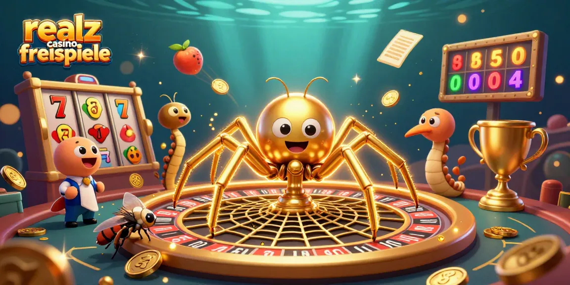 Gewinne mit realz casino freispiele – Illustriertes Bild einer Spinne, die ein Glücksspiel-Web spinnt.