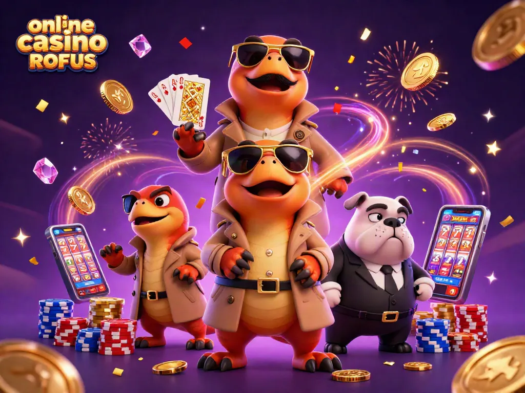 Engage with online casino uden ROFUS featuring fun and dynamic gaming elements and raptors in a trench coat.