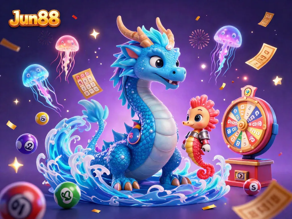 Experience thrilling gaming at Jun88 with the colorful illustration of a vibrant casino underwater world filled with exciting elements.