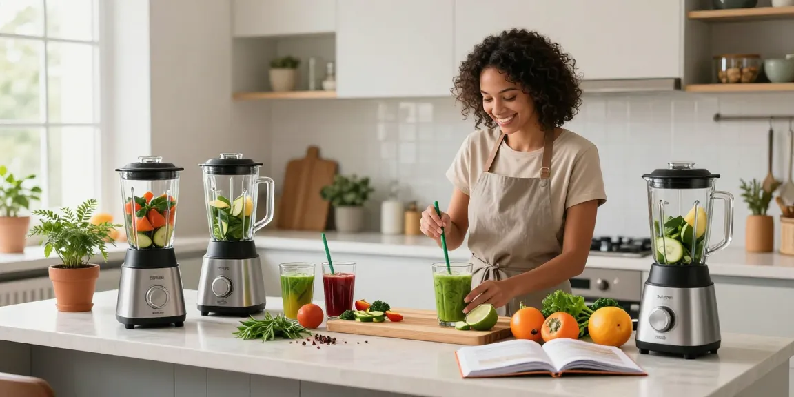 Vibrant kitchen scene illustrating various blenders and fresh ingredients, highlighting Blender price in bangladesh options.
