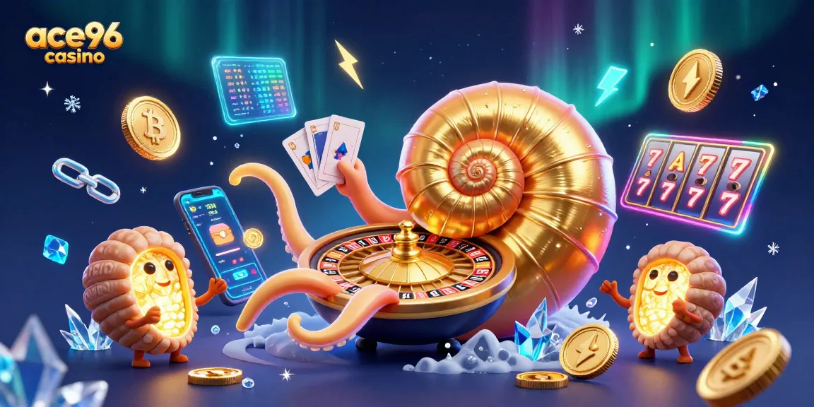 Experience thrilling gameplay at ace96 casino with vibrant slots, cards, and crypto elements in a dynamic 3D illustration.