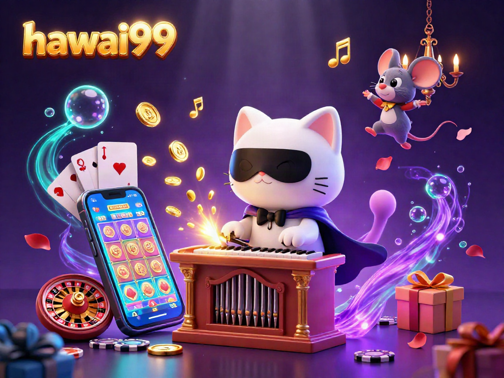 Experience the excitement of hawai99 with a captivating casino-themed 3D illustration featuring vibrant gaming elements.