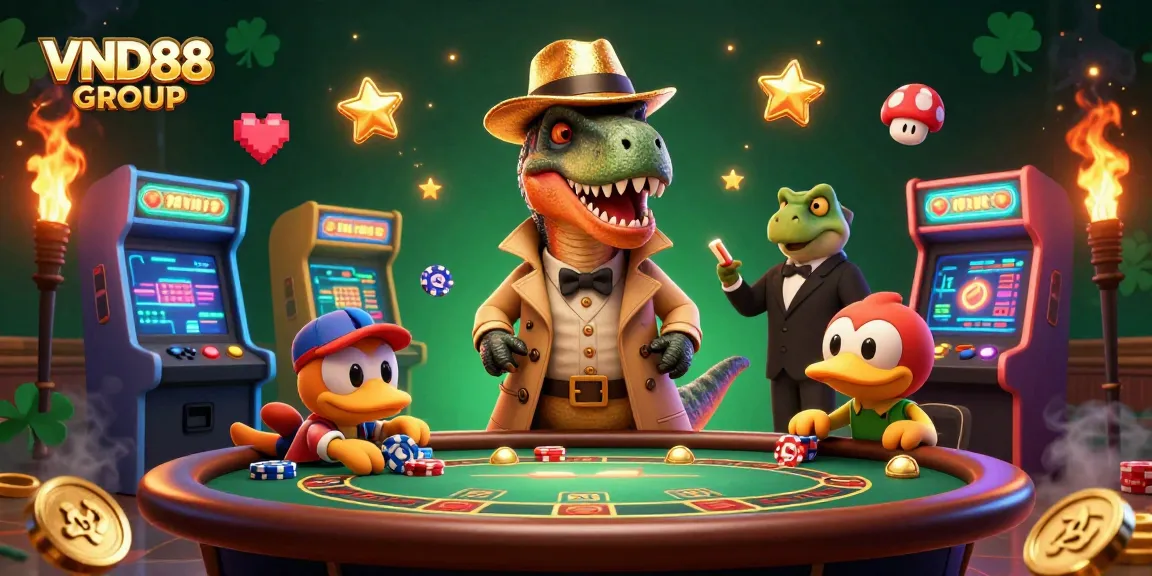 Experience the excitement of VND88 GROUP with captivating 3D cartoon casino elements and characters.