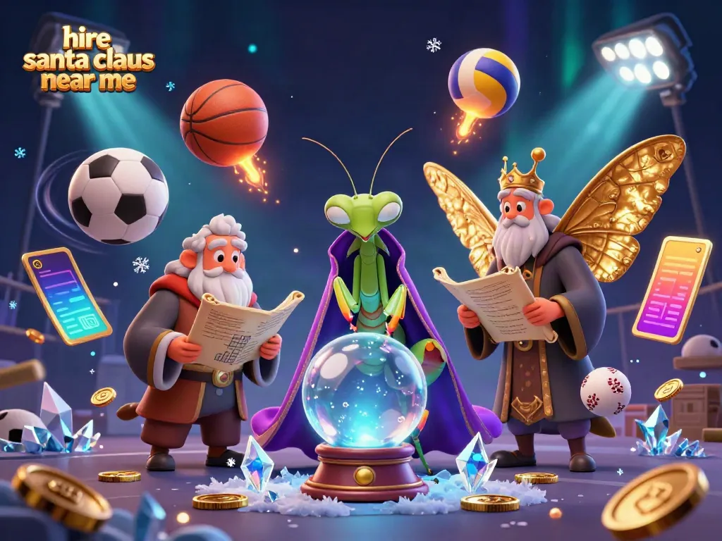 Hire Santa Claus near me for a festive gambling event illustration with vibrant sports elements.