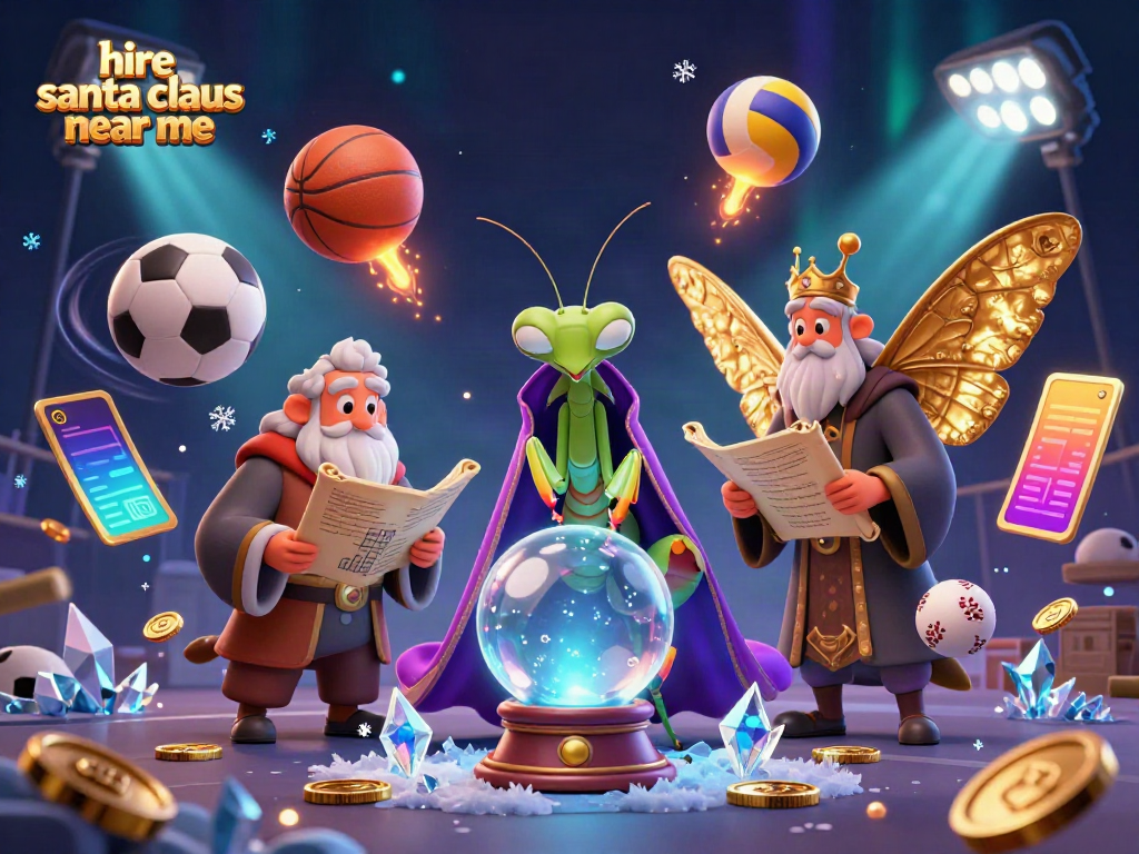 Hire Santa Claus near me for a festive gambling event illustration with vibrant sports elements.