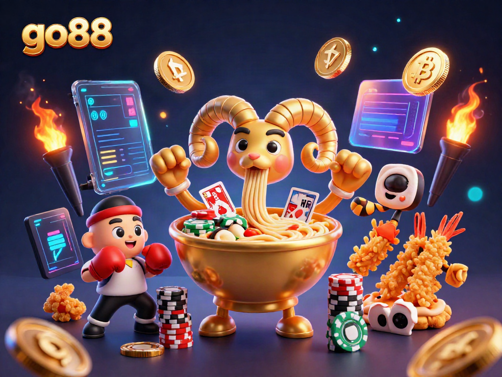 Engage in exciting gameplay with go88 featuring a lively 3D scene of cartoon characters and casino elements.