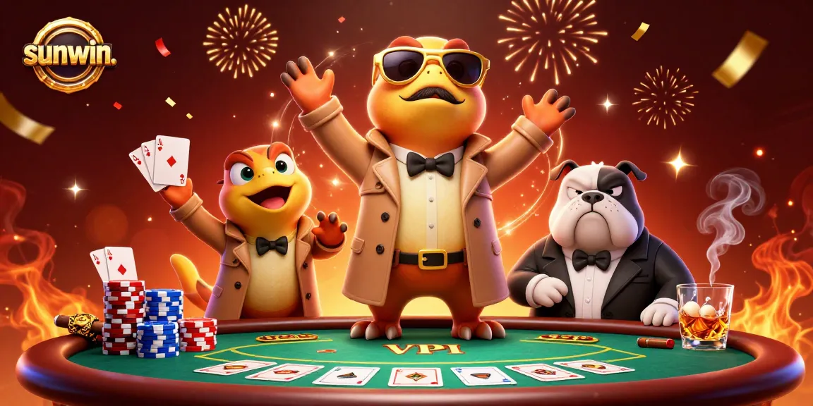 win big at sunwin. with three cartoon raptors in a trench coat entering a VIP casino lounge