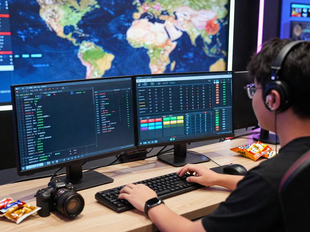 Engaged player using amanahtoto's online platform for togel insights in a vibrant gaming workspace.