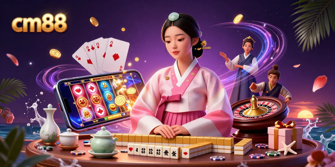 Experience cm88's thrilling casino games with this vibrant 3D illustration featuring elegant design elements.