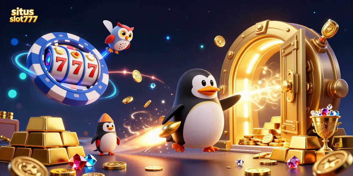 Play thrilling games at situs slot777 with a golden penguin and dazzling treasures!