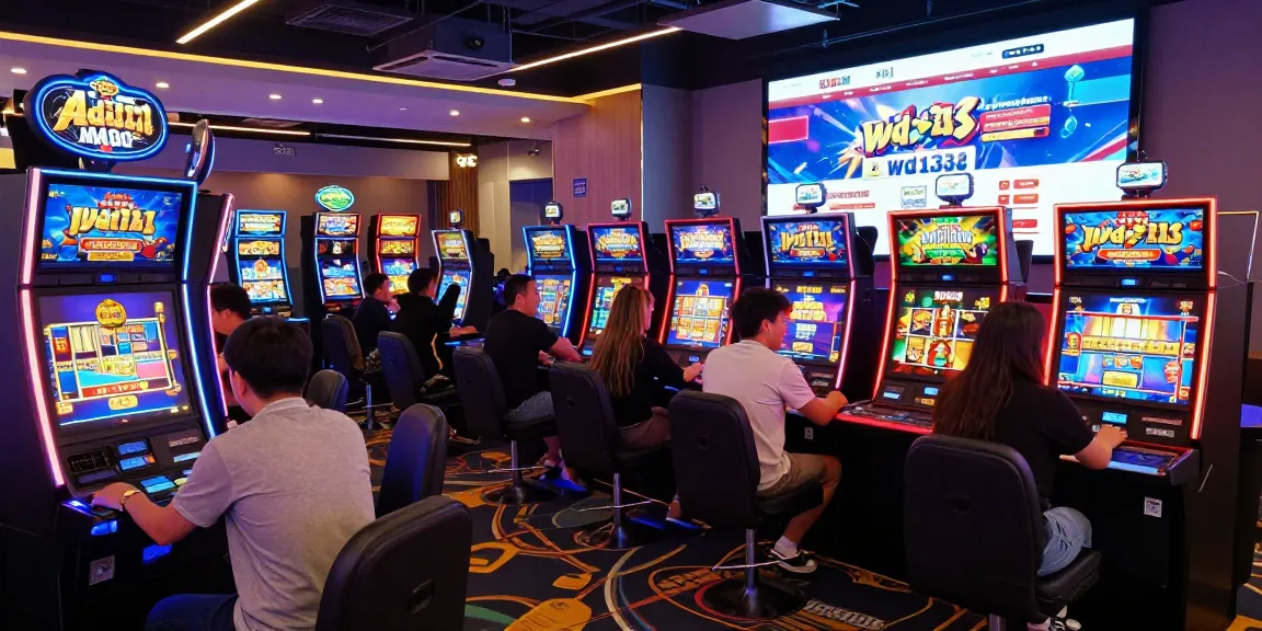 Exciting online gaming scene featuring players at the website resmi wd138, filled with dynamic slot machines and an immersive casino atmosphere.