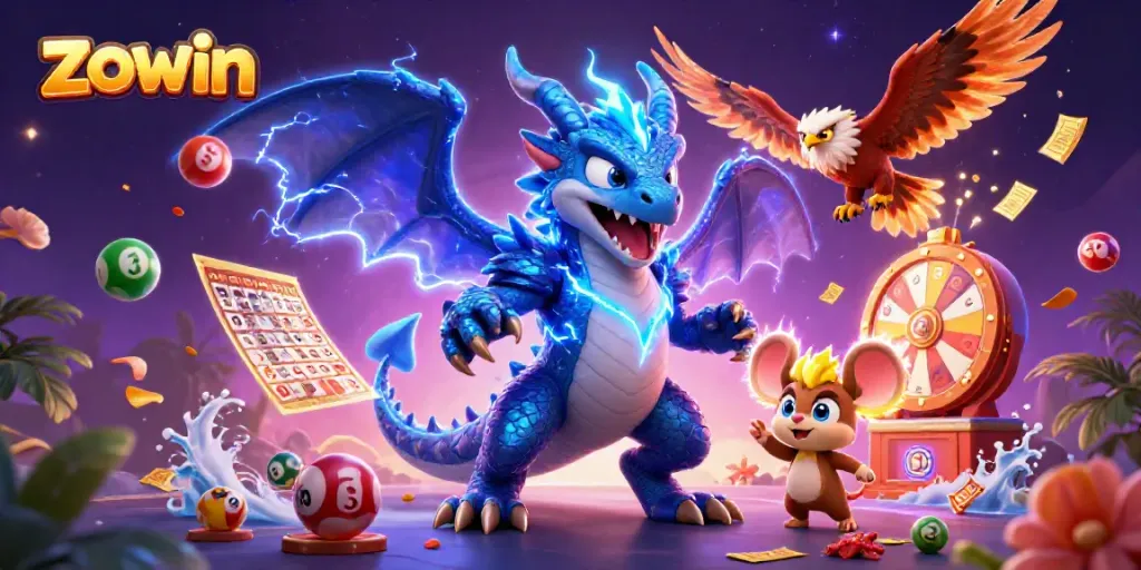 Experience thrilling gaming at Zowin with dynamic characters and vibrant casino elements.