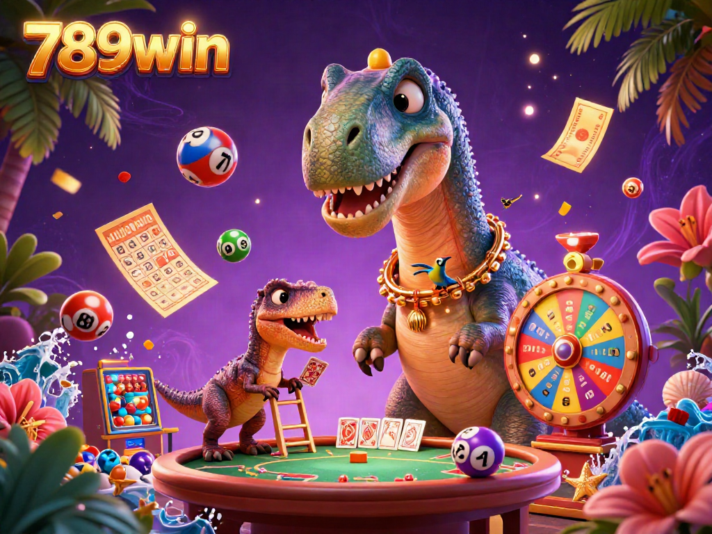 Experience the vibrant world of 789win with dynamic lottery elements and a whimsical casino scene.