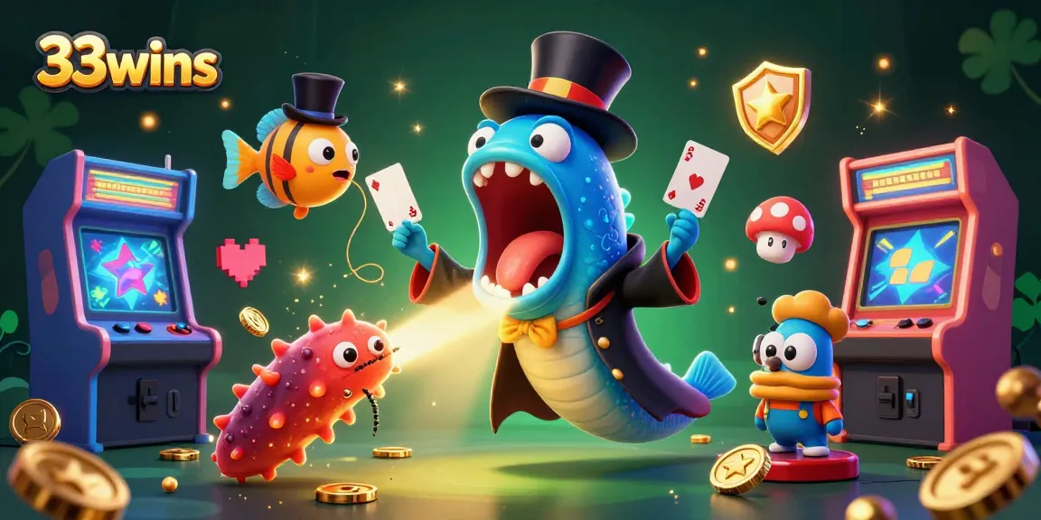 Experience the magic of 33wins with a spectacular underwater gambling scene featuring unique characters and casino elements.