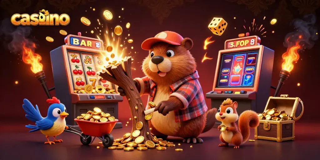 Experience vibrant casino excitement with a beaver character and dynamic gaming elements.