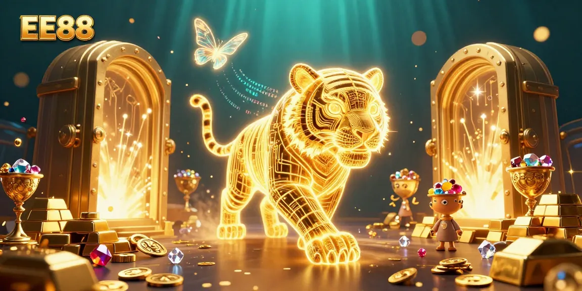 Experience the thrilling EE88 casino with vibrant 3D tiger and sparkling treasures!