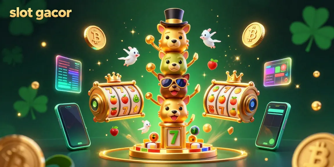 Experience the thrill of slot gacor with a vibrant totem pole illuminated by Bitcoin and Ethereum coins alongside winning elements.